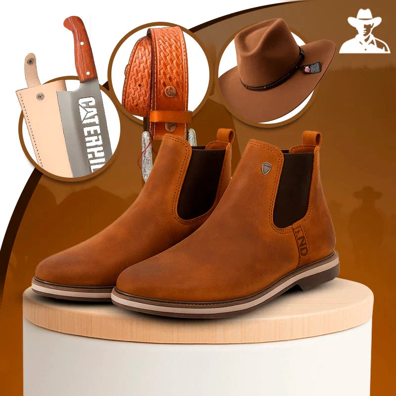 Kit Bota Masculina Montara em Couro Legítimo e Palmilha Ortopédica +BRINDES: Faca Inox, Chapéu e Cinto