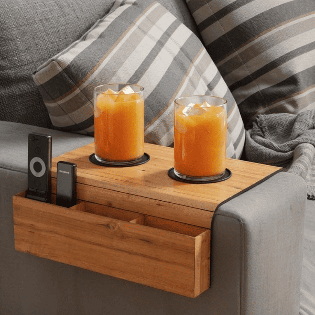 Conjunto Para Braço de Sofá Porta Copo e Controle Sofisticado - 2 Unid