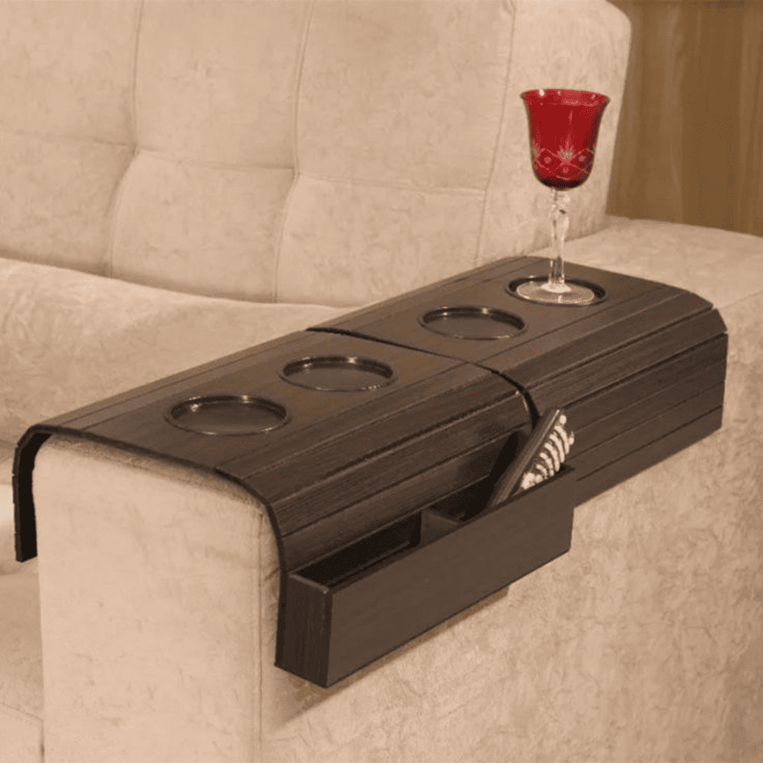 Conjunto Para Braço de Sofá Porta Copo e Controle Sofisticado - 2 Unid