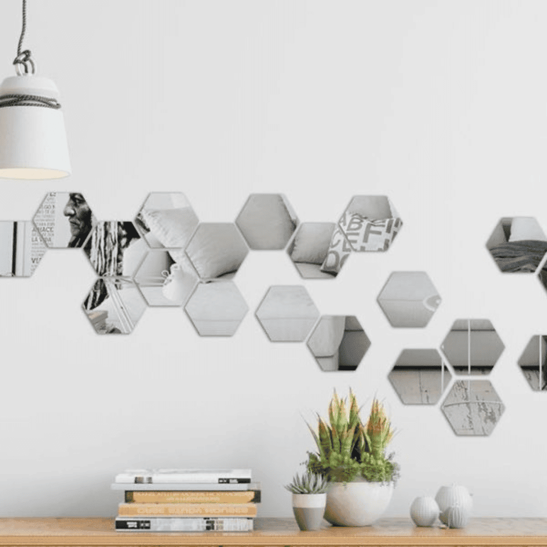 Kit 10 Espelhos Decorativo Colmeia de Hexágonos