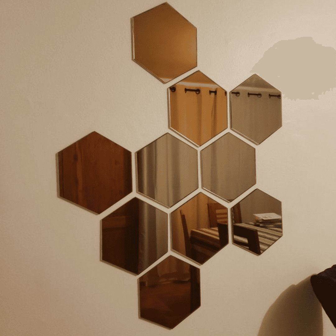Kit 10 Espelhos Decorativo Colmeia de Hexágonos