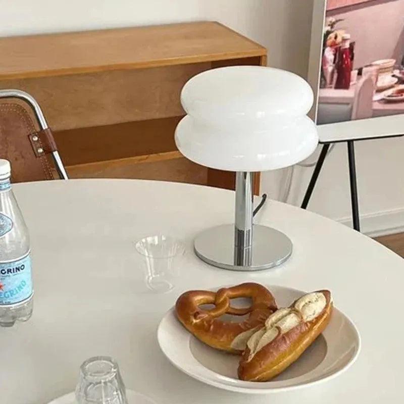 Luminária de Mesa Moderna Cogumelo Vidro e Inox