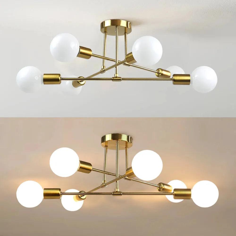 Lustre Para Sala Moderno Dourado 6 Lâmpadas