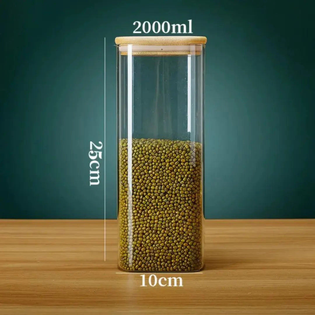 Pote de Vidro com Tampa de Bambu - Decoração para Cozinha