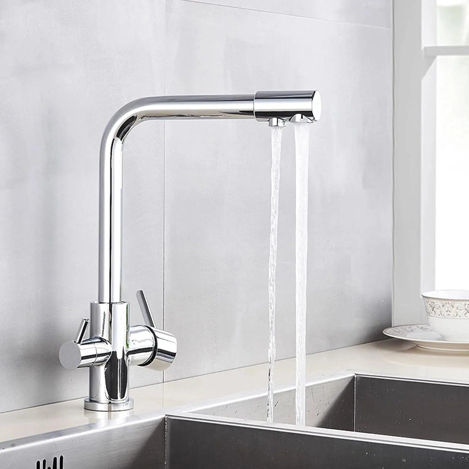 Torneira Gourmet Para Cozinha Com Filtro Modelo Duplo Comando Modelo Pull Out Giratória