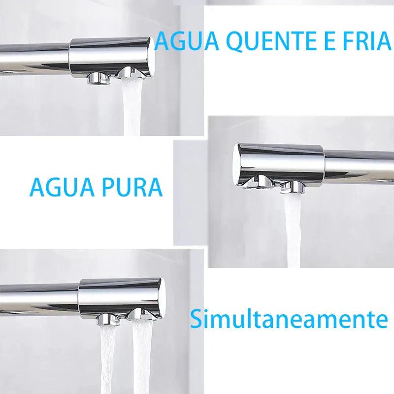 Torneira Gourmet Para Cozinha Com Filtro Modelo Duplo Comando Modelo Pull Out Giratória