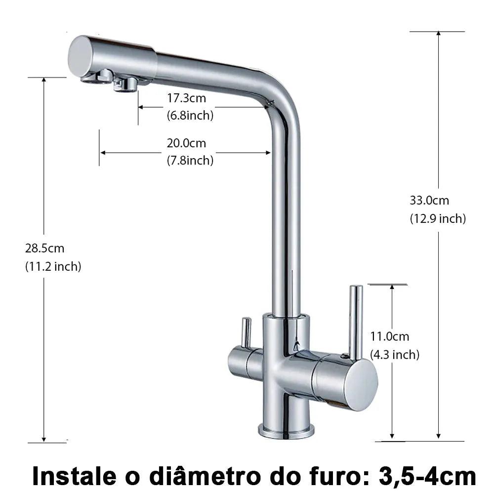 Torneira Gourmet Para Cozinha Com Filtro Modelo Duplo Comando Modelo Pull Out Giratória