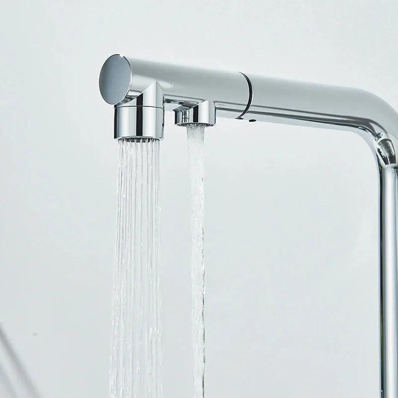 Torneira Gourmet Para Cozinha Com Filtro Modelo Duplo Comando Modelo Pull Out Giratória