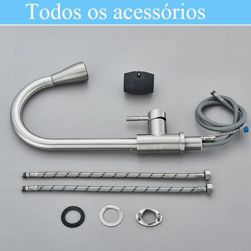 Torneira Monocomando Para Cozinha Níquel Escovado Com Extensor