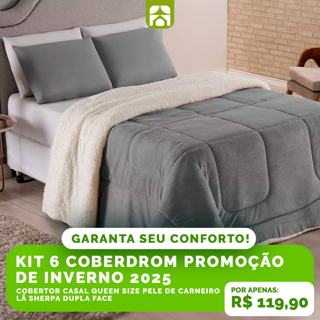 Kit Inverno 2025 com 6 Coberdrom Casal Queen – Dupla Face Pele de Carneiro & Lã Sherpa Ultra Macio