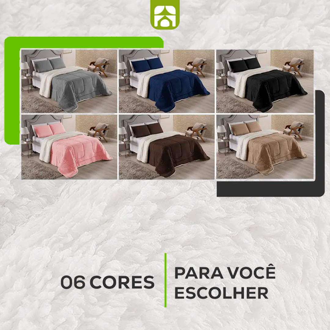Kit Inverno 2025 com 6 Coberdrom Casal Queen – Dupla Face Pele de Carneiro & Lã Sherpa Ultra Macio