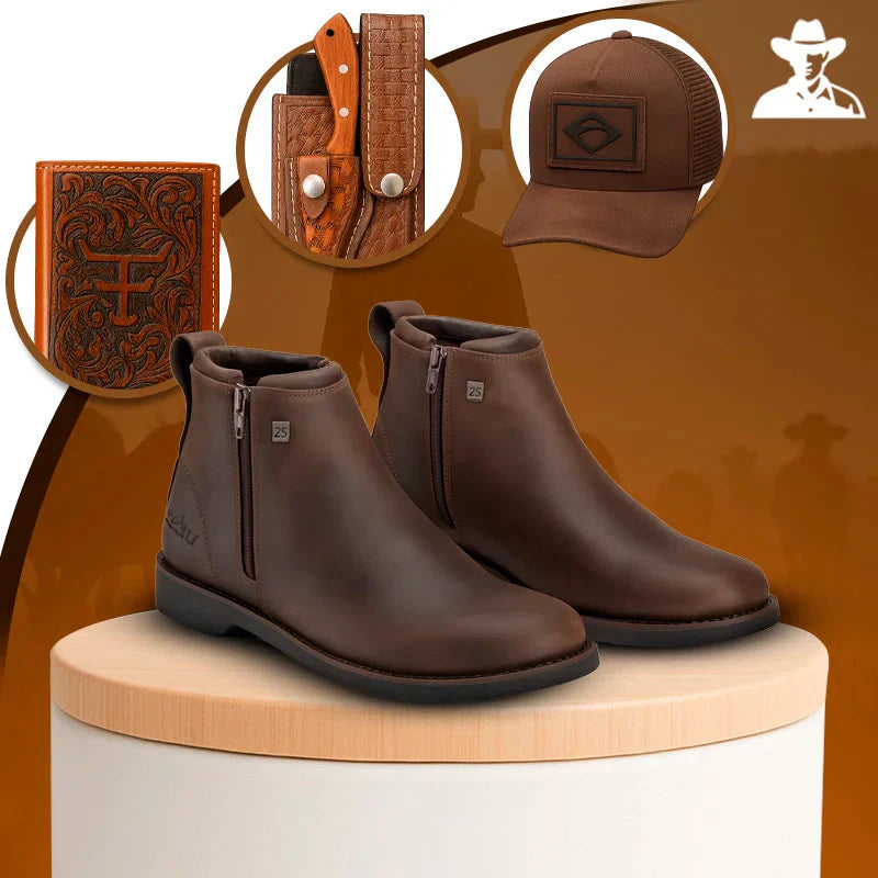 Kit Bota Zavick em Couro Legítimo e Palmilha Ortopédica +BRINDES: Boné, Cinto e Bainha com Faca