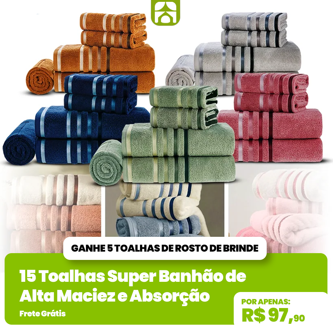 Kit com 15 Toalhas Super Banhão de Alta Maciez e Absorção + 5 Toalhas de Rosto de Brinde