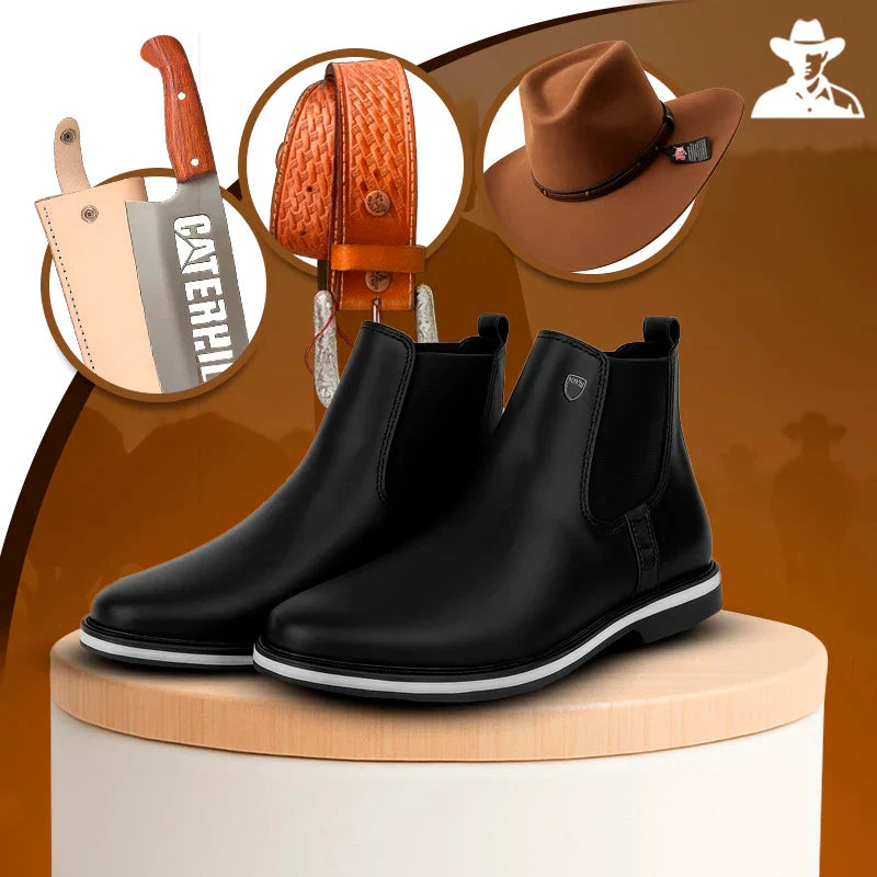Kit Bota Masculina Montara em Couro Legítimo e Palmilha Ortopédica +BRINDES: Faca Inox, Chapéu e Cinto