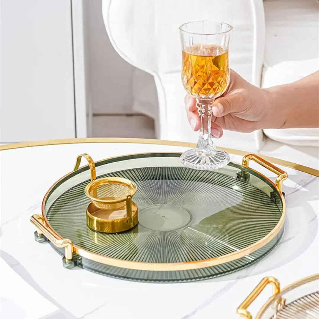 Bandeja Decorativa Espelhada Redonda de Acrílico para Servir