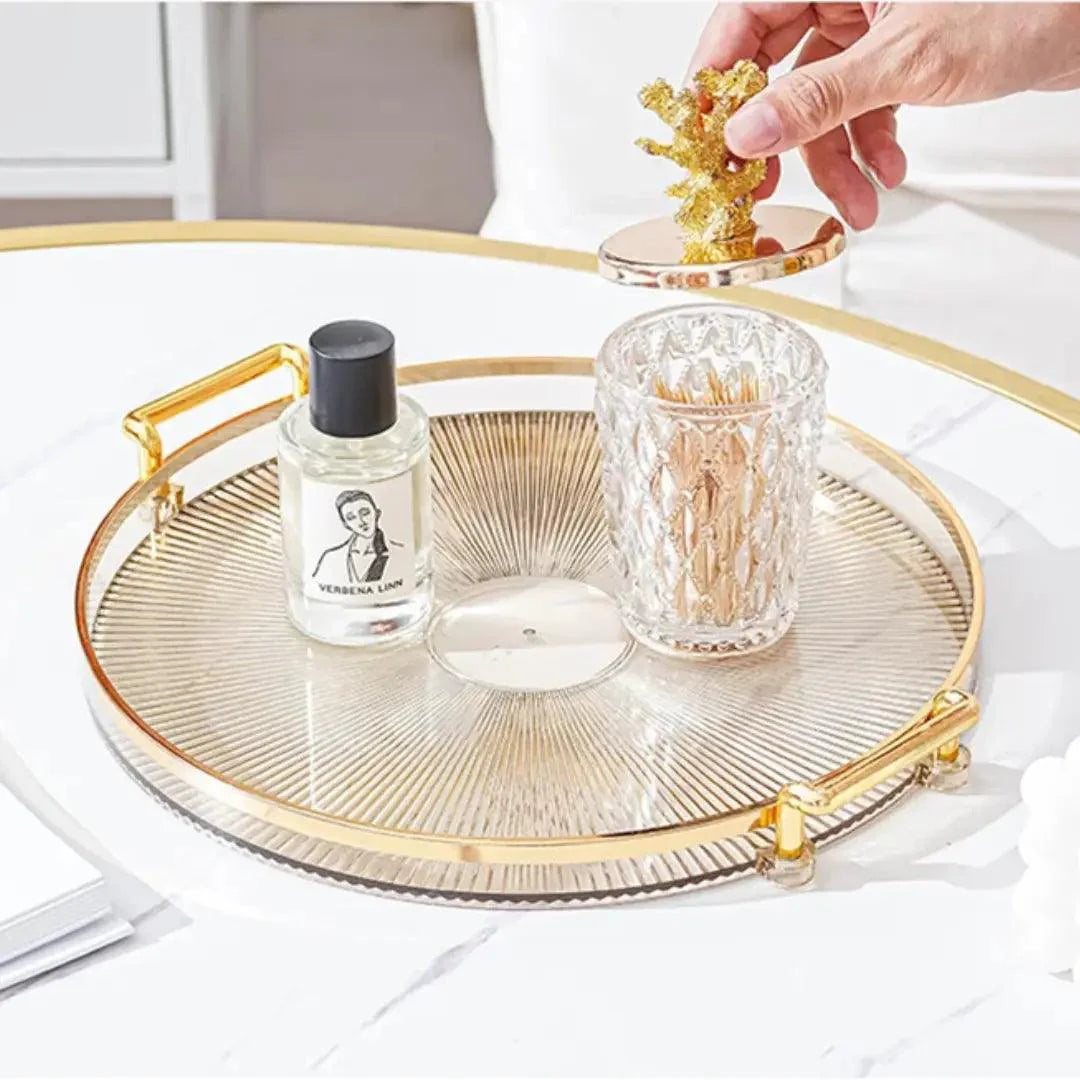 Bandeja Decorativa Espelhada Redonda de Acrílico para Servir