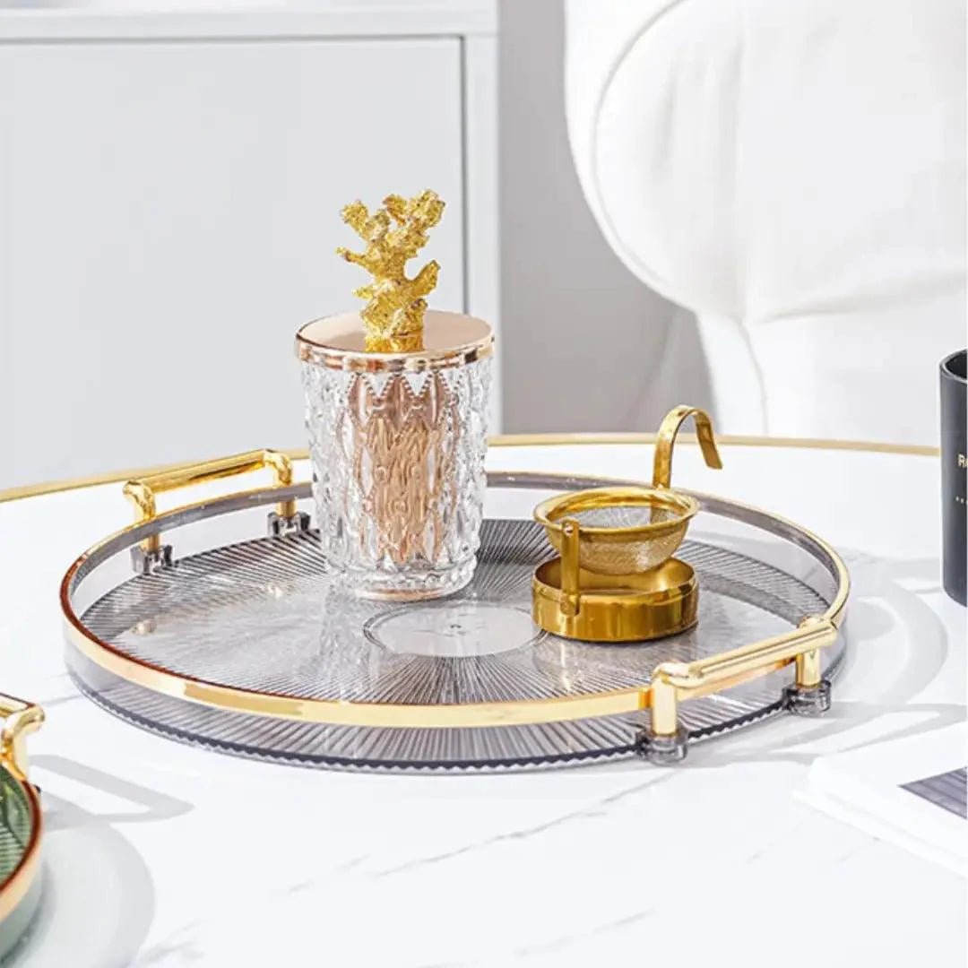 Bandeja Decorativa Espelhada Redonda de Acrílico para Servir