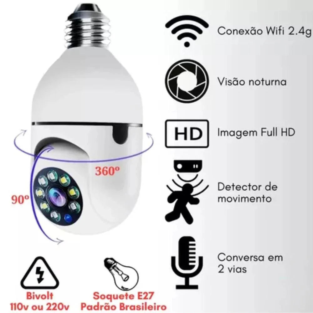 Câmera Lâmpada Smart Wi-Fi Full HD Visão Noturna