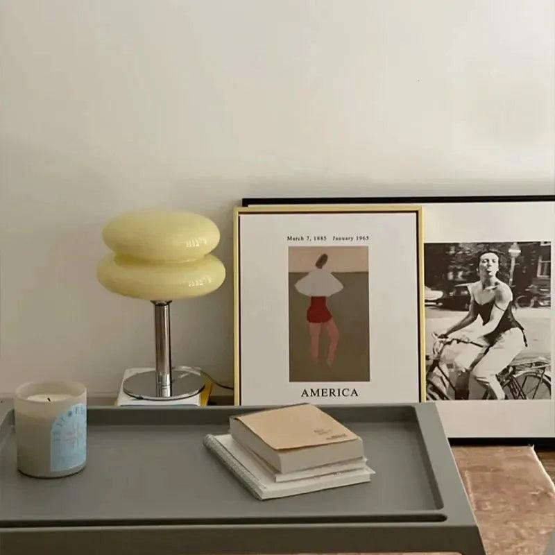 Luminária de Mesa Moderna Cogumelo Vidro e Inox