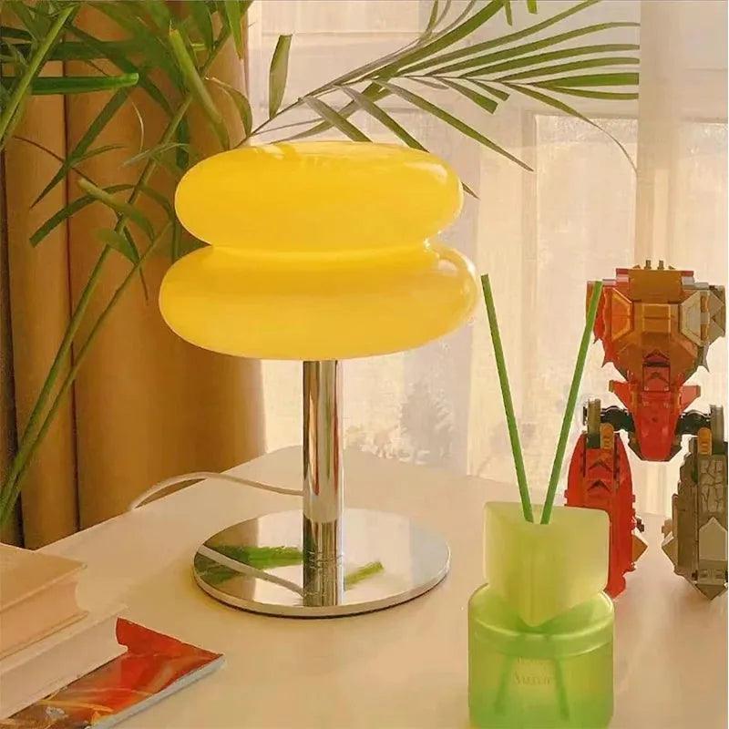 Luminária de Mesa Moderna Cogumelo Vidro e Inox