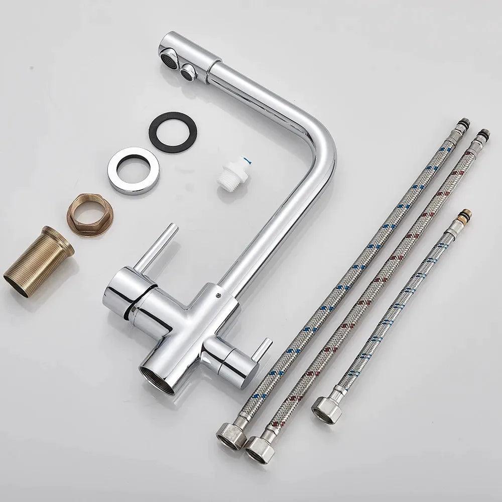 Torneira Gourmet Para Cozinha Com Filtro Modelo Duplo Comando Modelo Pull Out Giratória