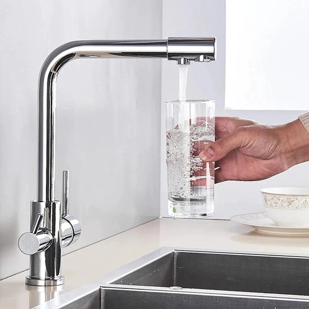 Torneira Gourmet Para Cozinha Com Filtro Modelo Duplo Comando Modelo Pull Out Giratória