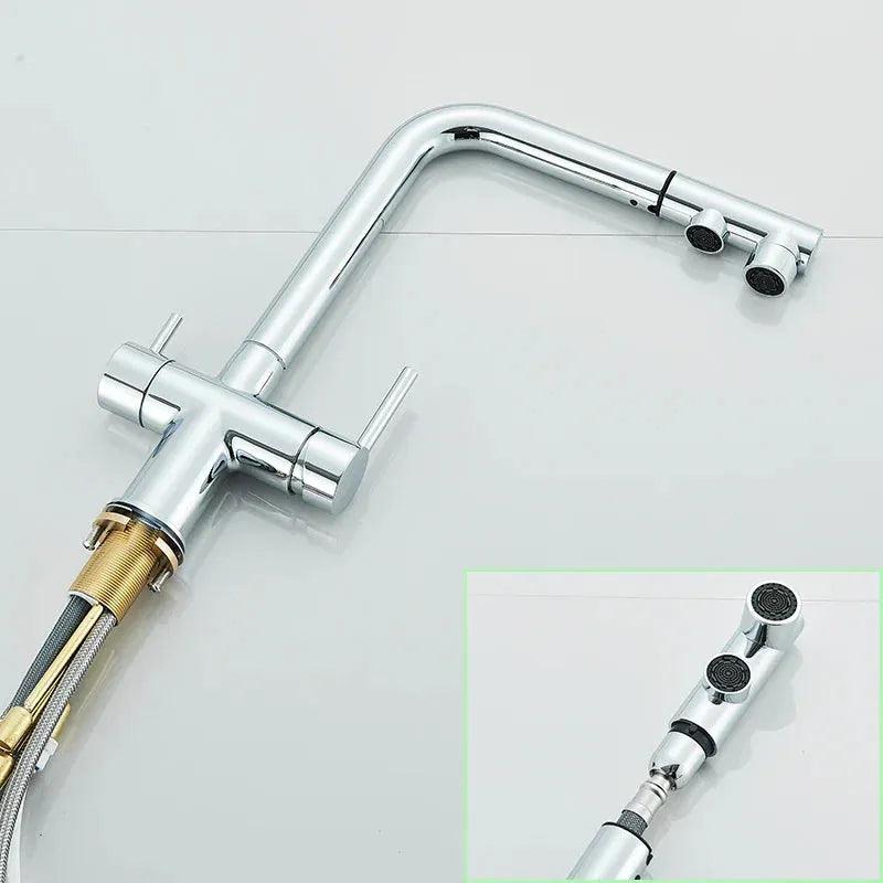 Torneira Gourmet Para Cozinha Com Filtro Modelo Duplo Comando Modelo Pull Out Giratória